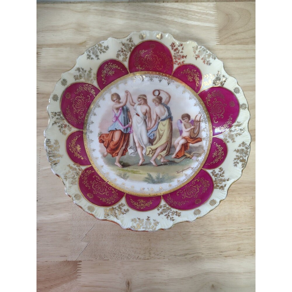 Victoria Carlsbad Austria 9.25” Round Bowl Cherub & Women DancingSigned KAUFMANN